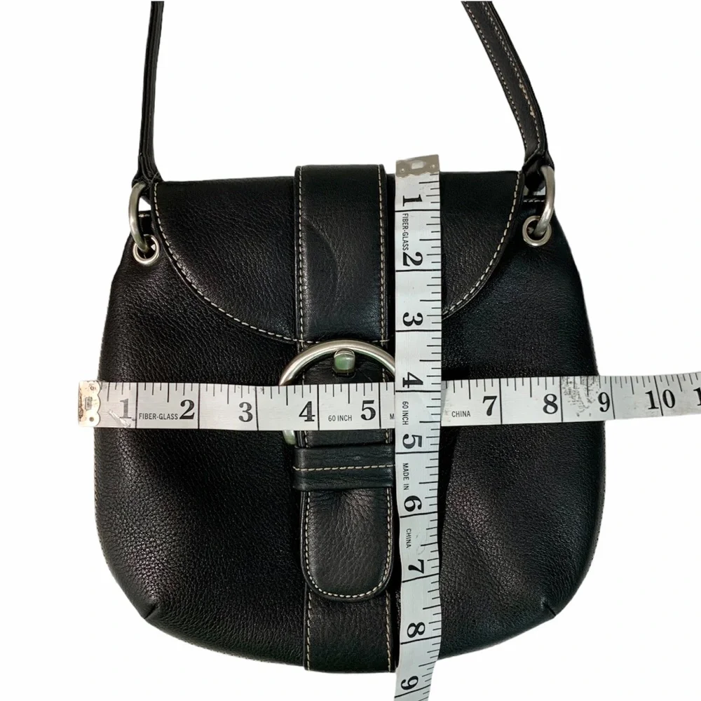 FRANCO SARTO Leather Bag Silver Buckle Snap black saddle Crossbody 9” - Picture 6 of 6